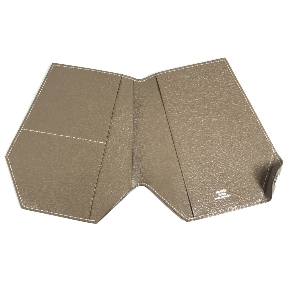 HERMES Bill Compartment Wallet Compact Wallet Clochette Clochette Card Case Pass Case Folded wallet Chevre Etoupe gray Used