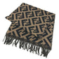 FENDI FXT260 Zucca logo fringe Stole/Shawl (winter clothing) Scarf Cashmere Brown/Black Used