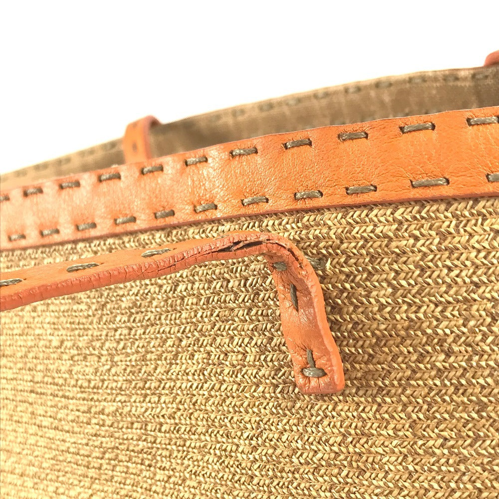 FENDI Beach bag Selleria logo Bag Tote Bag Shoulder Bag Shoulder Bag Raffia / Leather Beige/Orange Used