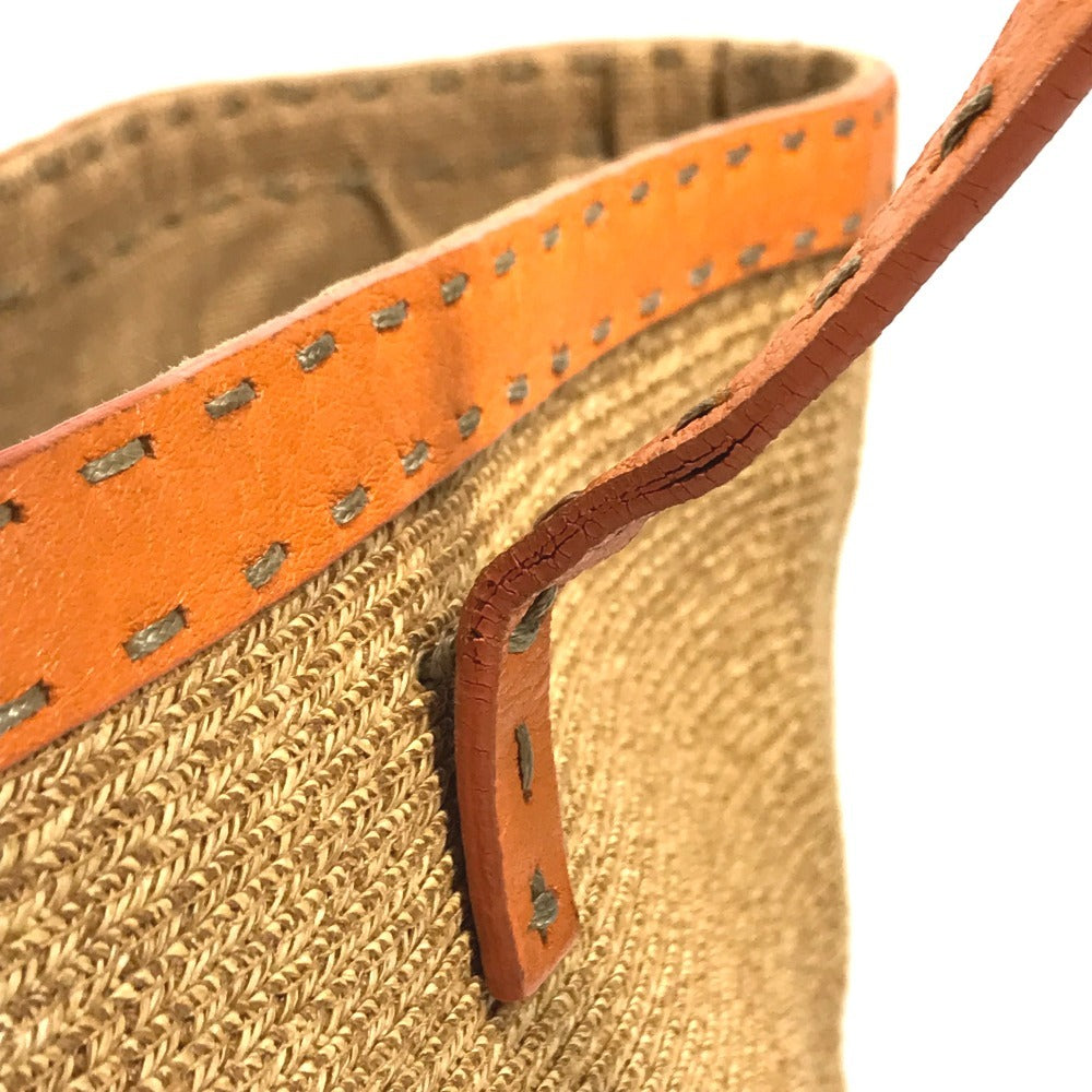 FENDI Beach bag Selleria logo Bag Tote Bag Shoulder Bag Shoulder Bag Raffia / Leather Beige/Orange Used