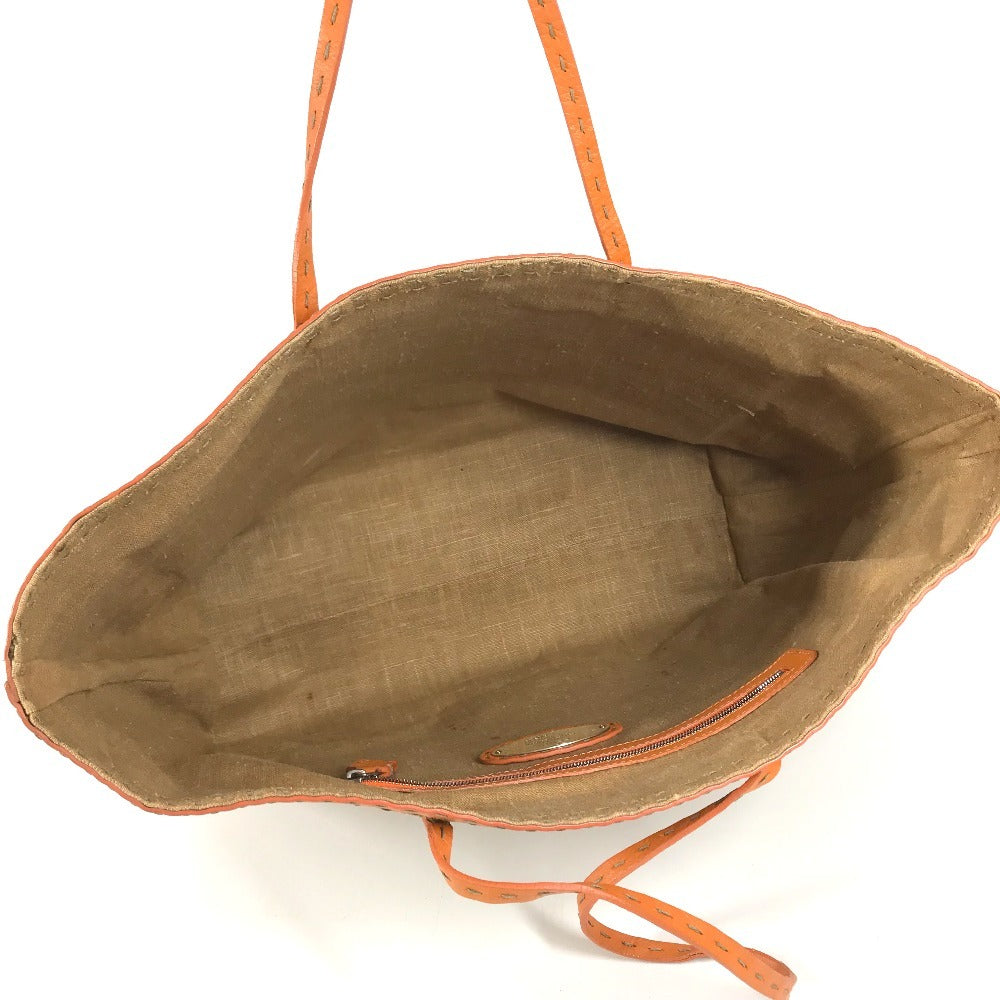 FENDI Beach bag Selleria logo Bag Tote Bag Shoulder Bag Shoulder Bag Raffia / Leather Beige/Orange Used