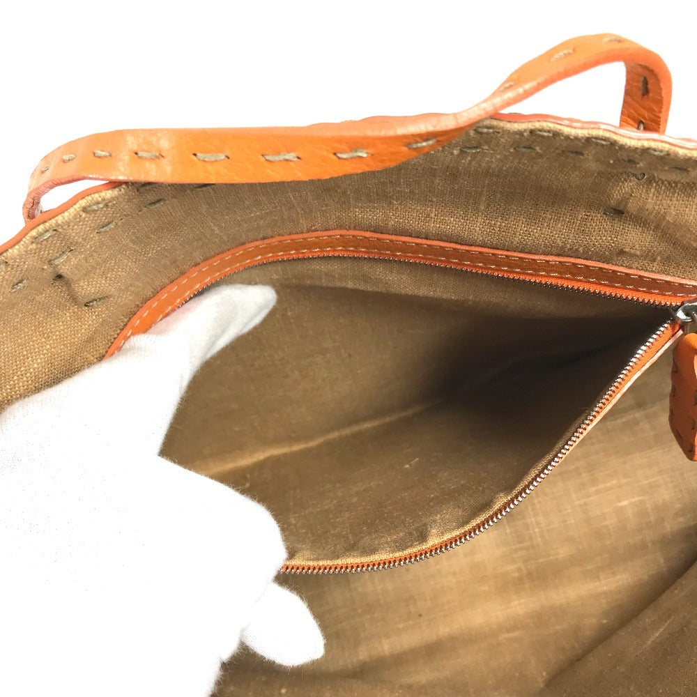 FENDI Beach bag Selleria logo Bag Tote Bag Shoulder Bag Shoulder Bag Raffia / Leather Beige/Orange Used