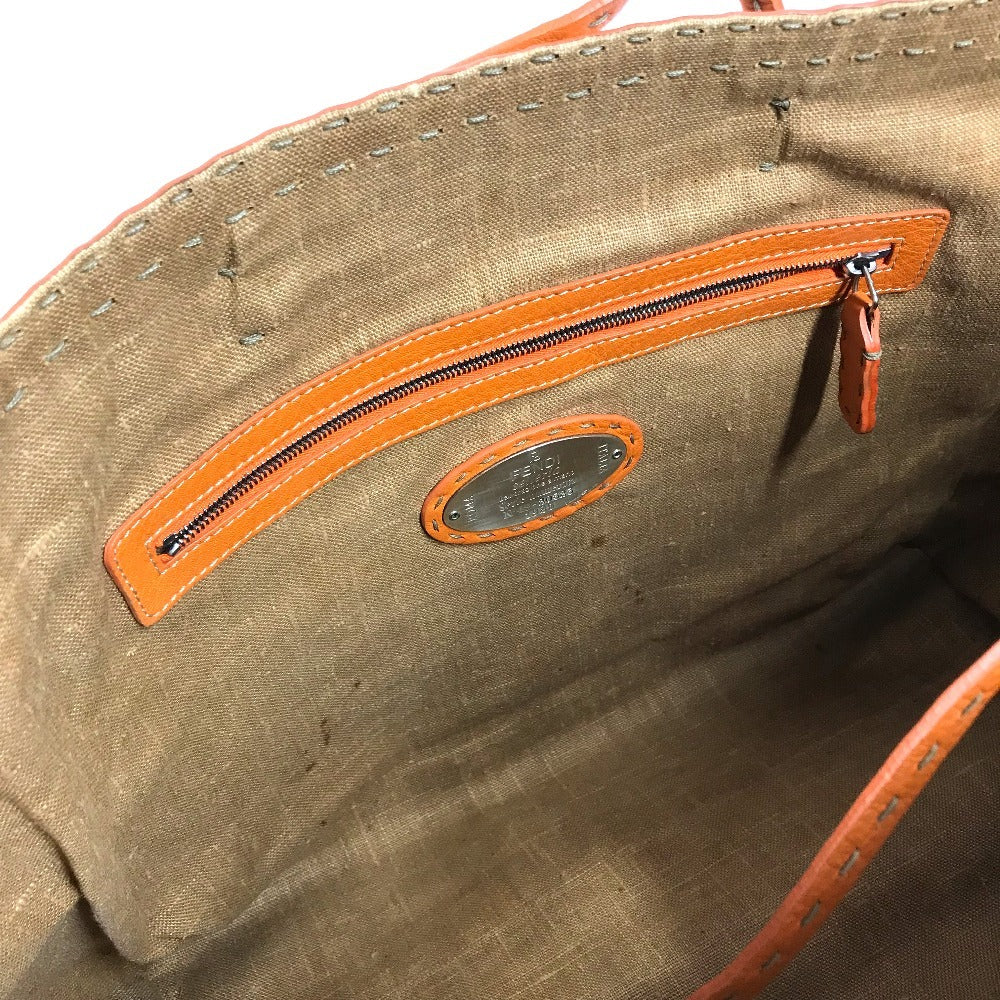 FENDI Beach bag Selleria logo Bag Tote Bag Shoulder Bag Shoulder Bag Raffia / Leather Beige/Orange Used