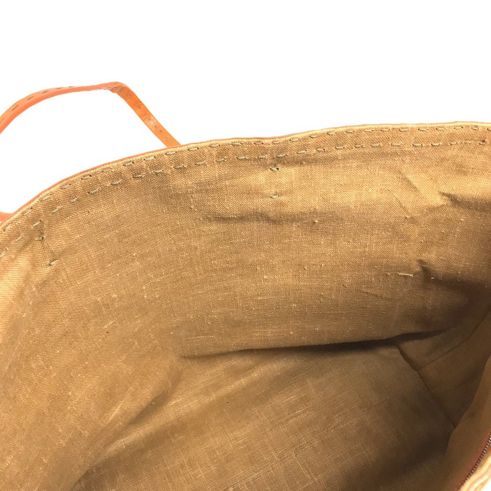 FENDI Beach bag Selleria logo Bag Tote Bag Shoulder Bag Shoulder Bag Raffia / Leather Beige/Orange Used