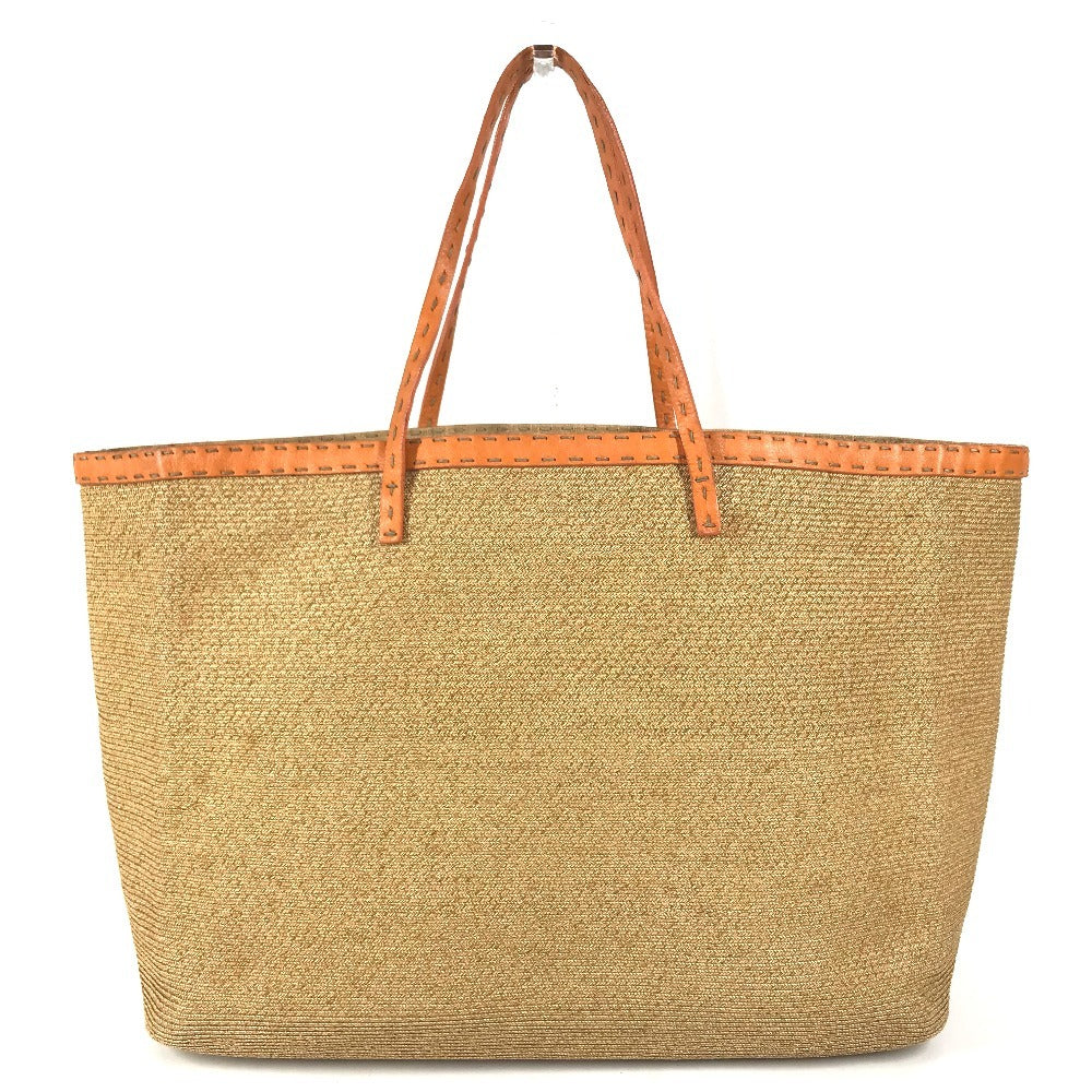 FENDI Beach bag Selleria logo Bag Tote Bag Shoulder Bag Shoulder Bag Raffia / Leather Beige/Orange Used
