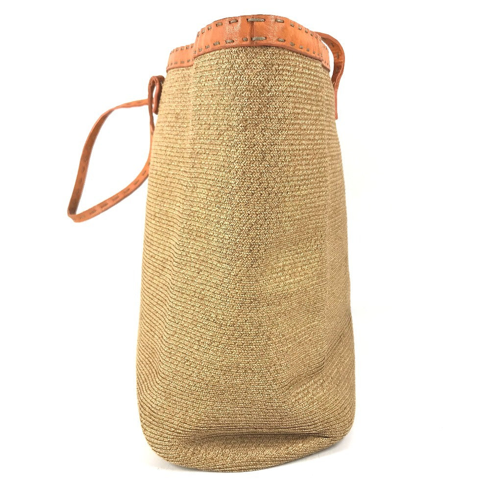 FENDI Beach bag Selleria logo Bag Tote Bag Shoulder Bag Shoulder Bag Raffia / Leather Beige/Orange Used