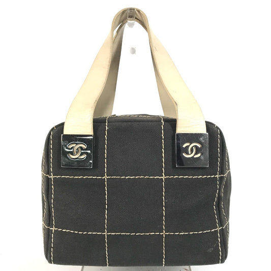 CHANEL vintage CC CC Mark chocolate bar Mini Duffle Bag, Bicolor Hand Bag Leather/Canvas Black/White Used