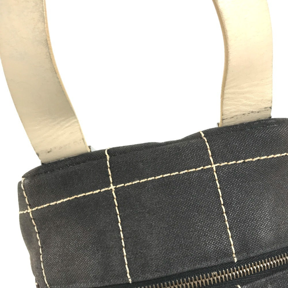 CHANEL vintage CC CC Mark chocolate bar Mini Duffle Bag, Bicolor Hand Bag Leather/Canvas Black/White Used