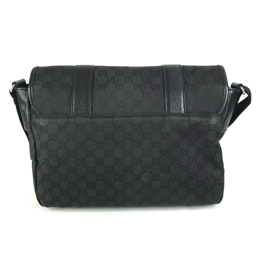 GUCCI 374423 Logo GG Crossbody Flap Pochette Shoulder Bag Nylon / Leather Black Used