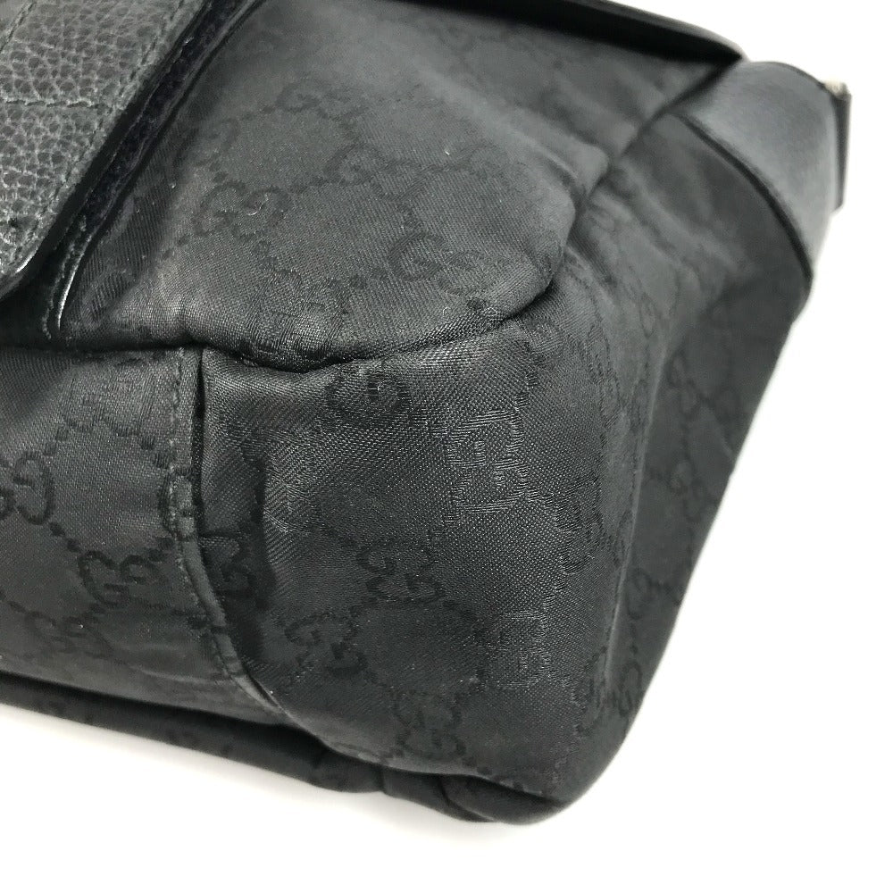 GUCCI 374423 Logo GG Crossbody Flap Pochette Shoulder Bag Nylon / Leather Black Used