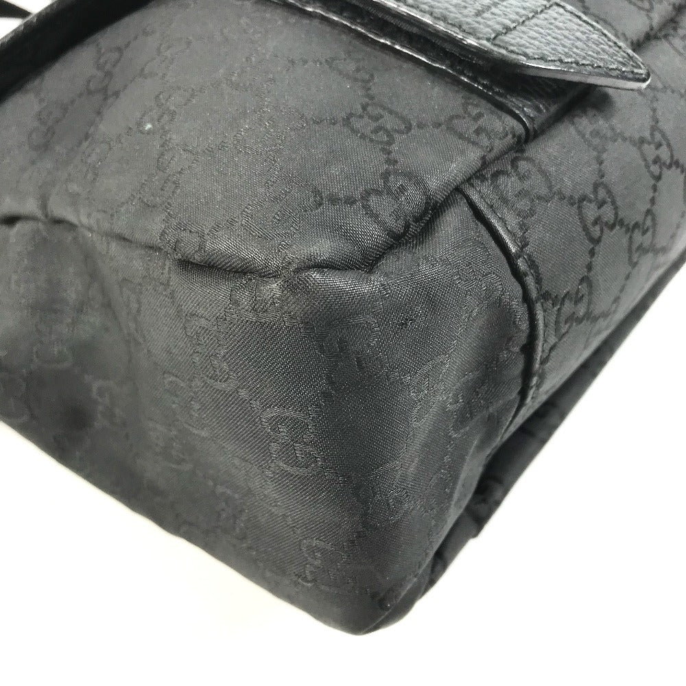 GUCCI 374423 Logo GG Crossbody Flap Pochette Shoulder Bag Nylon / Leather Black Used