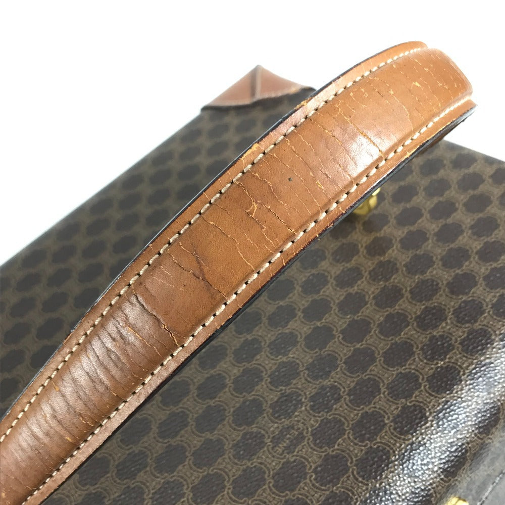 CELINE vintage Macadam Logo Makeup Box Cosmetic Vanity Bag Vanity Hand Bag PVC/Leather Brown Used
