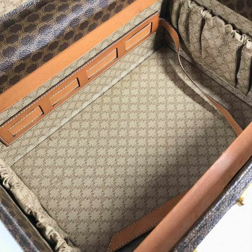 CELINE vintage Macadam Logo Makeup Box Cosmetic Vanity Bag Vanity Hand Bag PVC/Leather Brown Used