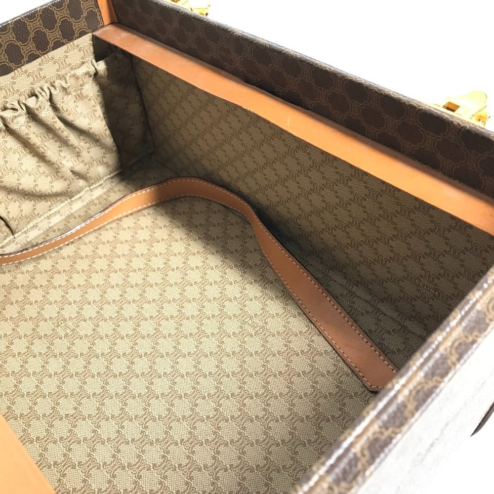 CELINE vintage Macadam Logo Makeup Box Cosmetic Vanity Bag Vanity Hand Bag PVC/Leather Brown Used