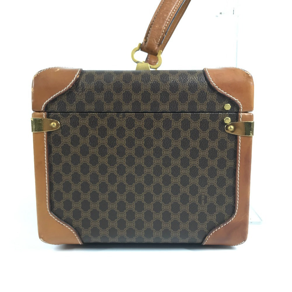 CELINE vintage Macadam Logo Makeup Box Cosmetic Vanity Bag Vanity Hand Bag PVC/Leather Brown Used