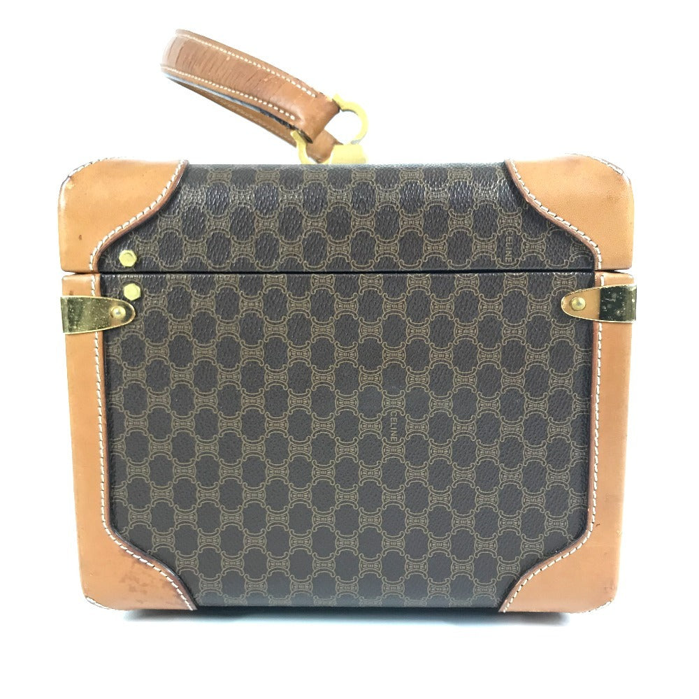 CELINE vintage Macadam Logo Makeup Box Cosmetic Vanity Bag Vanity Hand Bag PVC/Leather Brown Used