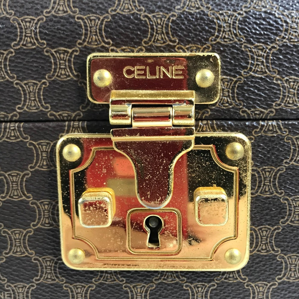 CELINE vintage Macadam Logo Makeup Box Cosmetic Vanity Bag Vanity Hand Bag PVC/Leather Brown Used