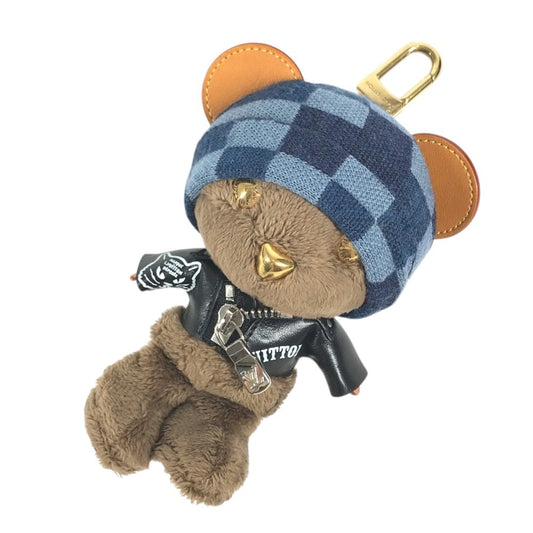 LOUIS VUITTON M03206 Damier Bag Charm - LV Louis Bear Key Holder Charm Knitted Hat Bear Bag Charm fur / Leather Black Used