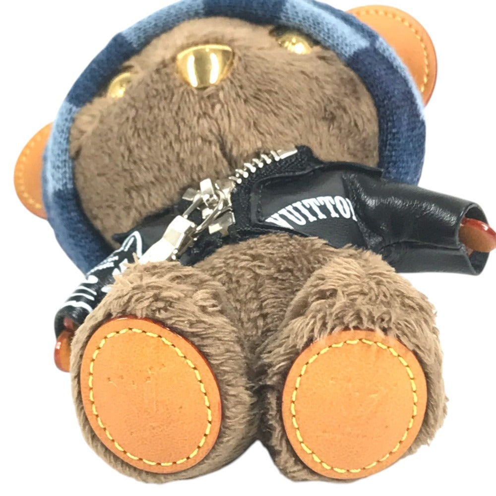 LOUIS VUITTON M03206 Damier Bag Charm - LV Louis Bear Key Holder Charm Knitted Hat Bear Bag Charm fur / Leather Black Used