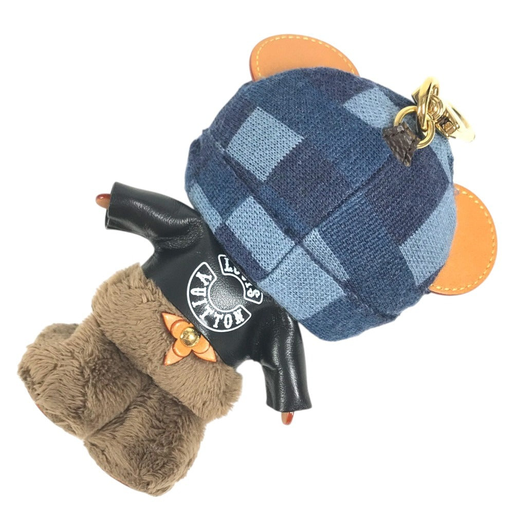 LOUIS VUITTON M03206 Damier Bag Charm - LV Louis Bear Key Holder Charm Knitted Hat Bear Bag Charm fur / Leather Black Used