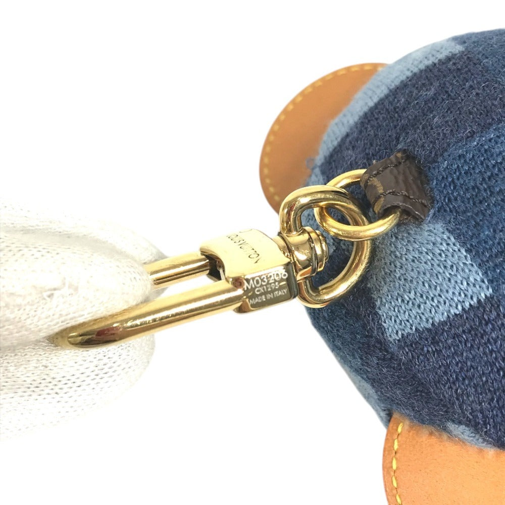 LOUIS VUITTON M03206 Damier Bag Charm - LV Louis Bear Key Holder Charm Knitted Hat Bear Bag Charm fur / Leather Black Used