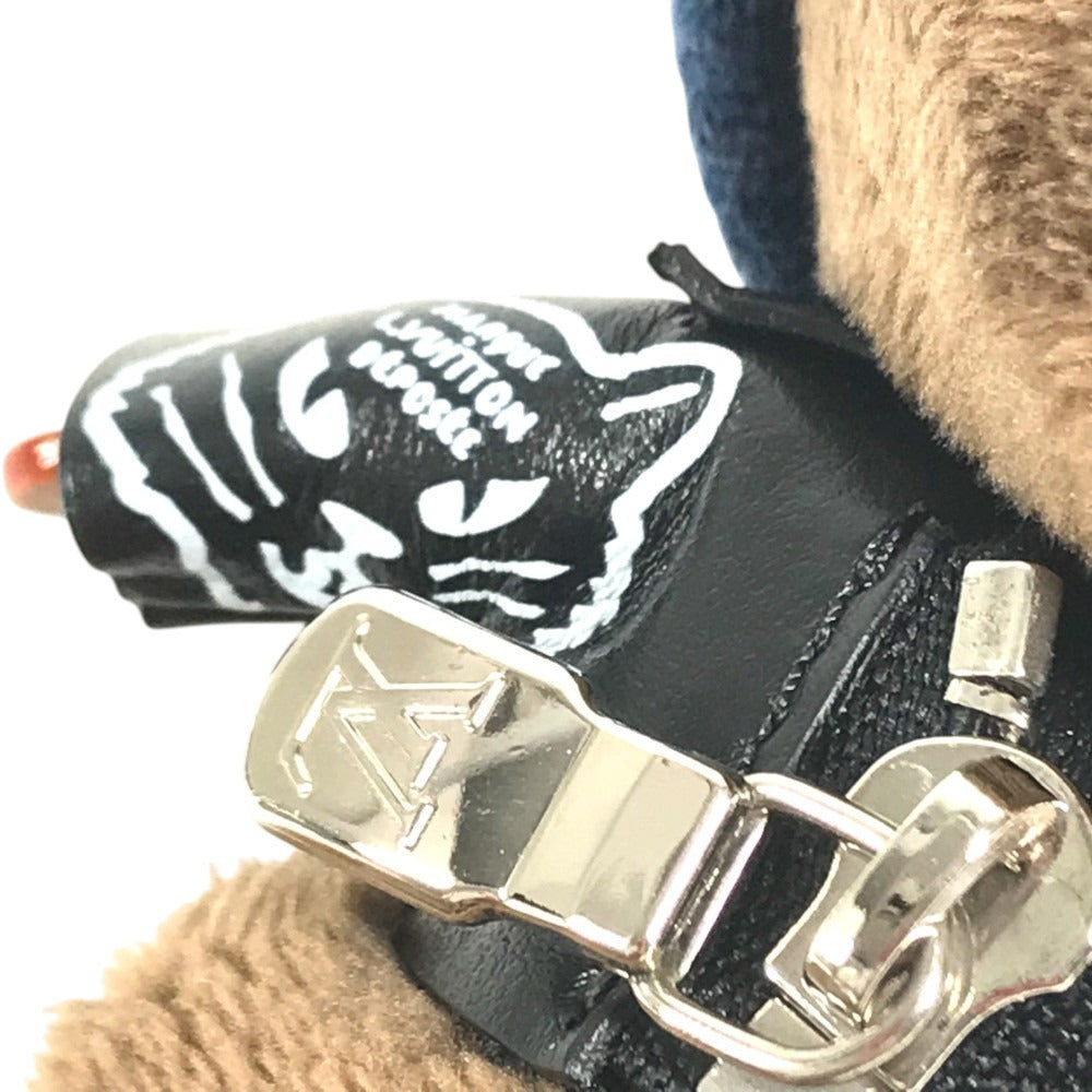 LOUIS VUITTON M03206 Damier Bag Charm - LV Louis Bear Key Holder Charm Knitted Hat Bear Bag Charm fur / Leather Black Used