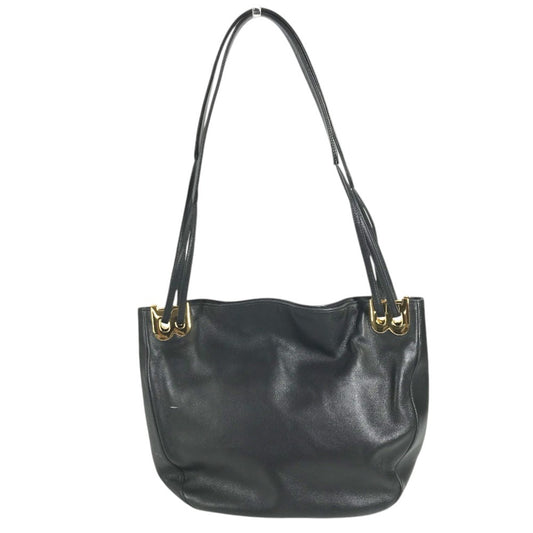 BALLY Big B logo Bag Tote Bag shawl Shoulder Bag Embossed Leather Black/Gold Used