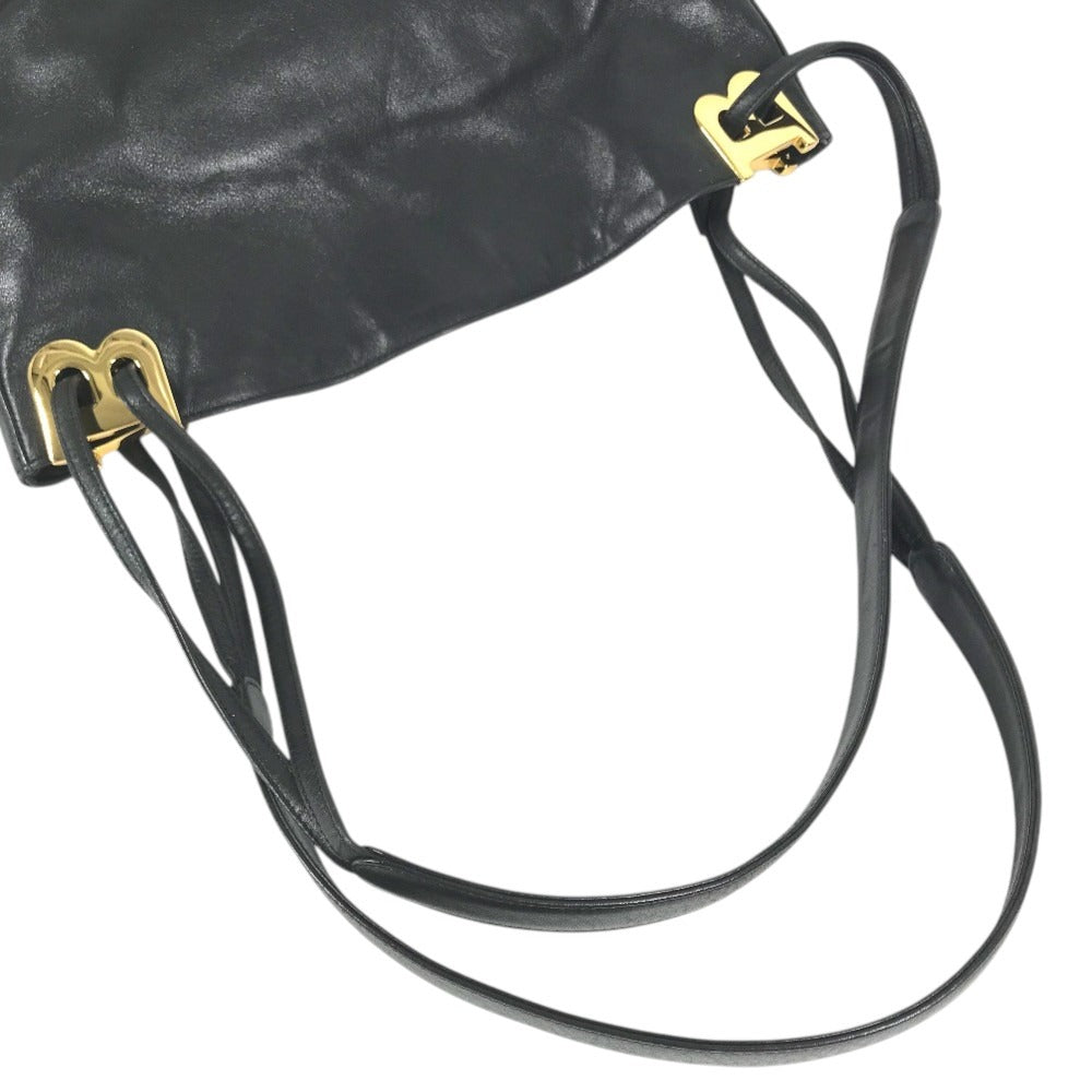 BALLY Big B logo Bag Tote Bag shawl Shoulder Bag Embossed Leather Black/Gold Used