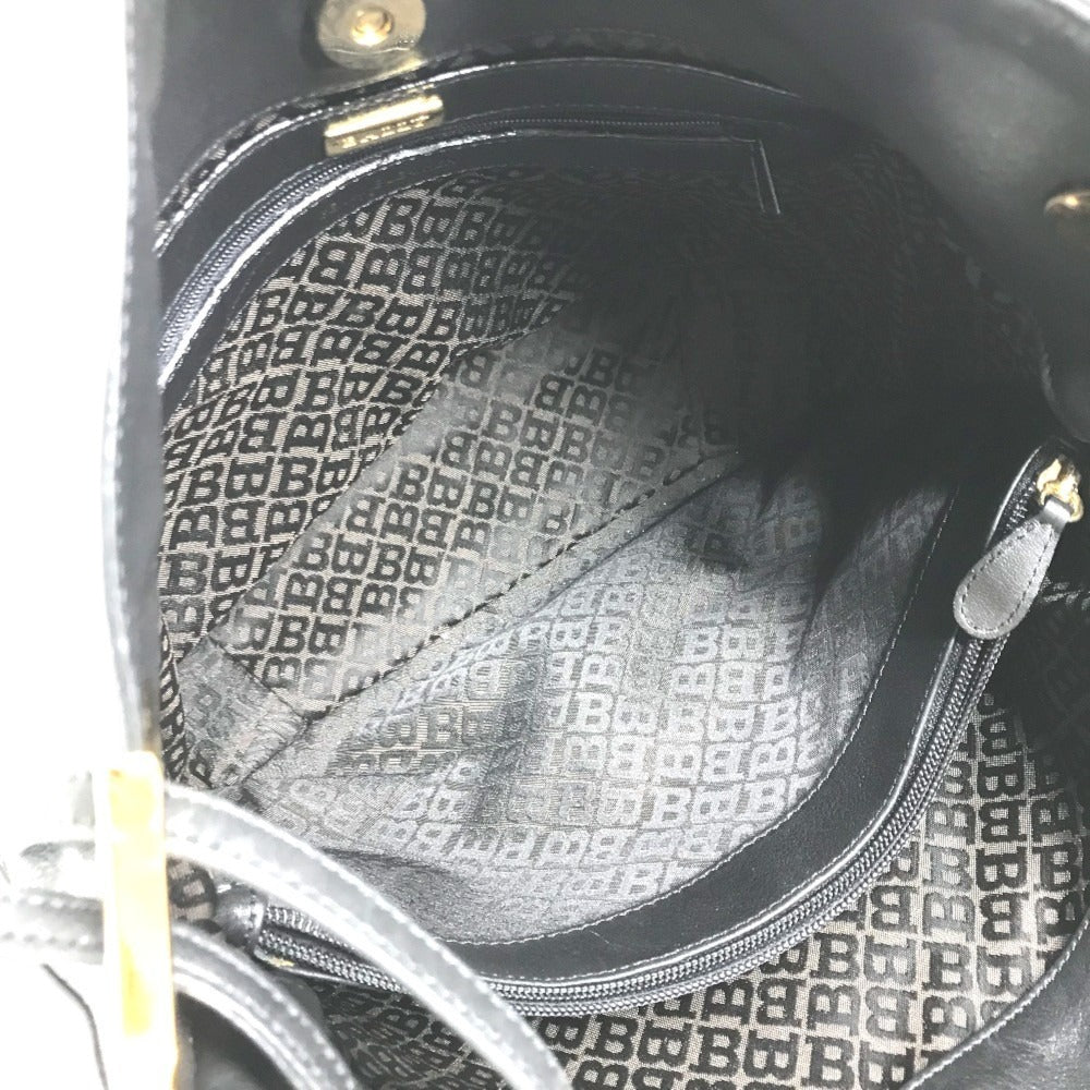 BALLY Big B logo Bag Tote Bag shawl Shoulder Bag Embossed Leather Black/Gold Used