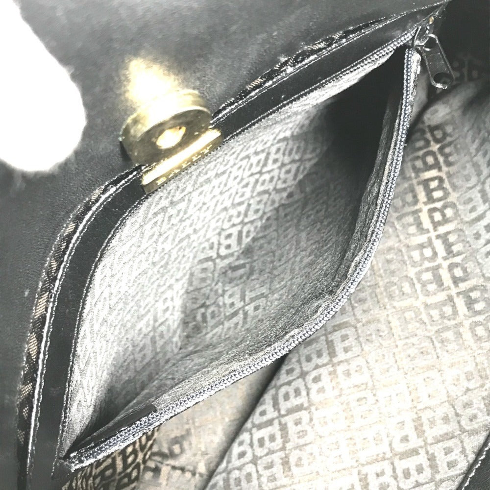 BALLY Big B logo Bag Tote Bag shawl Shoulder Bag Embossed Leather Black/Gold Used
