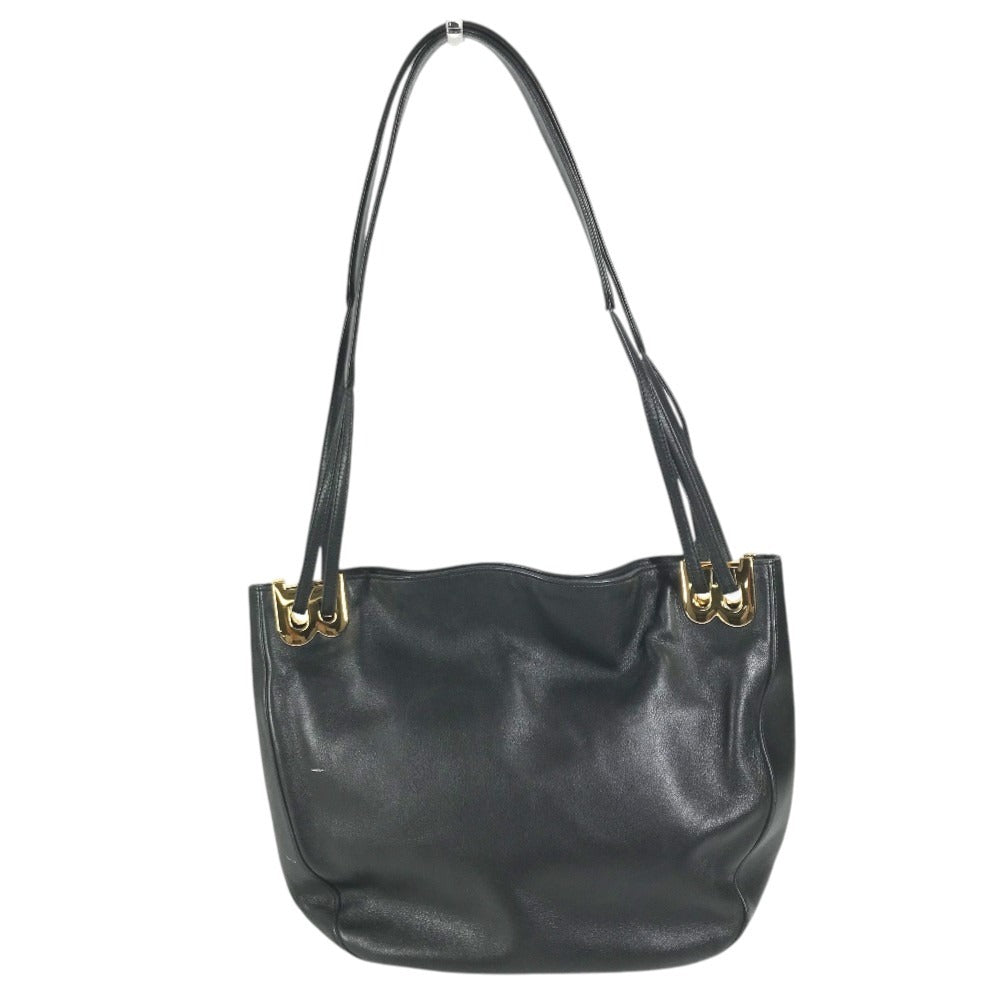 BALLY Big B logo Bag Tote Bag shawl Shoulder Bag Embossed Leather Black/Gold Used