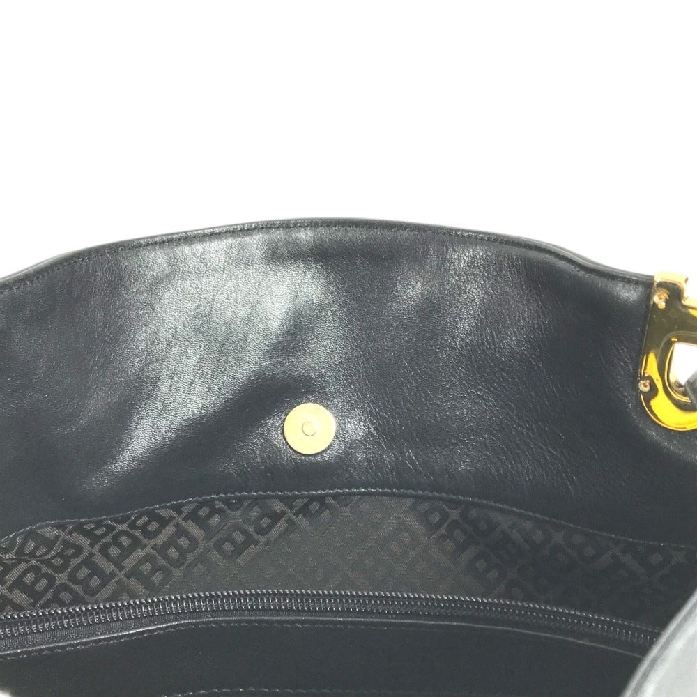 BALLY Big B logo Bag Tote Bag shawl Shoulder Bag Embossed Leather Black/Gold Used