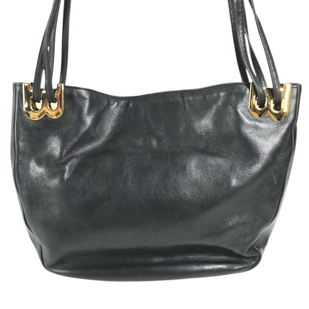 BALLY Big B logo Bag Tote Bag shawl Shoulder Bag Embossed Leather Black/Gold Used