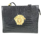 VERSACE Big Medusa Logo Greca Tote Bag Shoulder Chain Shoulder Bag Embossed Leather Black/Gold Used