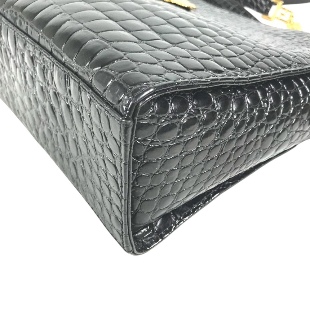 VERSACE Big Medusa Logo Greca Tote Bag Shoulder Chain Shoulder Bag Embossed Leather Black/Gold Used