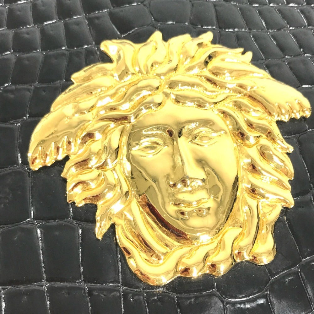 VERSACE Big Medusa Logo Greca Tote Bag Shoulder Chain Shoulder Bag Embossed Leather Black/Gold Used