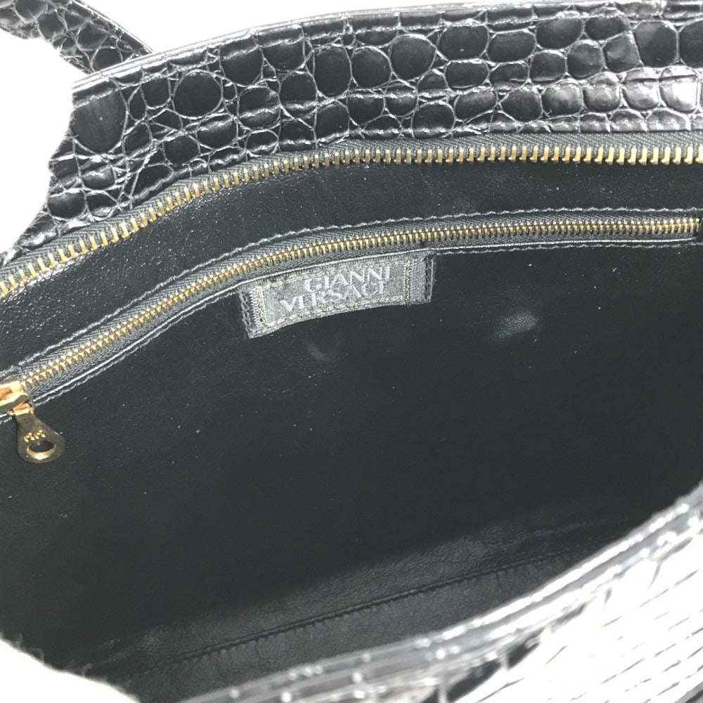 VERSACE Big Medusa Logo Greca Tote Bag Shoulder Chain Shoulder Bag Embossed Leather Black/Gold Used