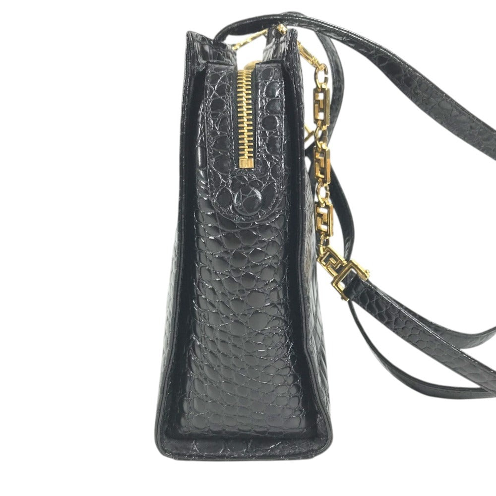VERSACE Big Medusa Logo Greca Tote Bag Shoulder Chain Shoulder Bag Embossed Leather Black/Gold Used