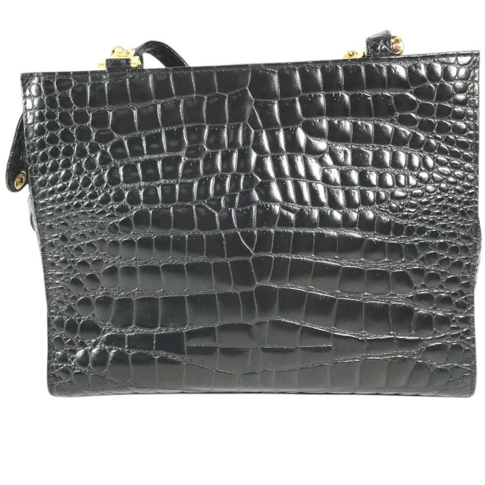 VERSACE Big Medusa Logo Greca Tote Bag Shoulder Chain Shoulder Bag Embossed Leather Black/Gold Used
