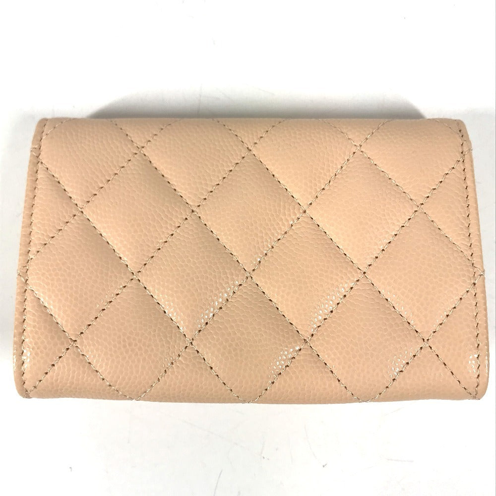 CHANEL AP4333 CC CC Mark logo Wallet Coin Compartment Business Card Holder Pass Case Flap Card Case Caviar Leather Beige Used