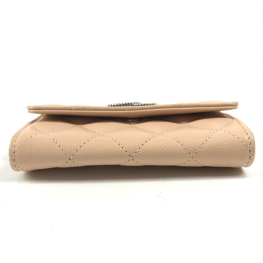 CHANEL AP4333 CC CC Mark logo Wallet Coin Compartment Business Card Holder Pass Case Flap Card Case Caviar Leather Beige Used