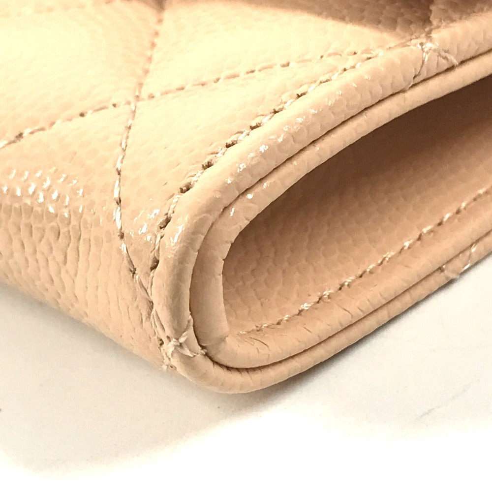 CHANEL AP4333 CC CC Mark logo Wallet Coin Compartment Business Card Holder Pass Case Flap Card Case Caviar Leather Beige Used