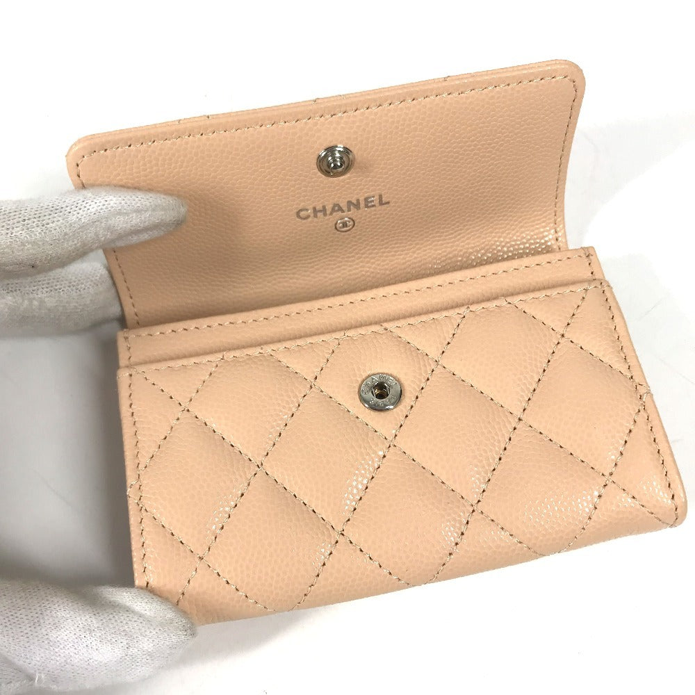 CHANEL AP4333 CC CC Mark logo Wallet Coin Compartment Business Card Holder Pass Case Flap Card Case Caviar Leather Beige Used
