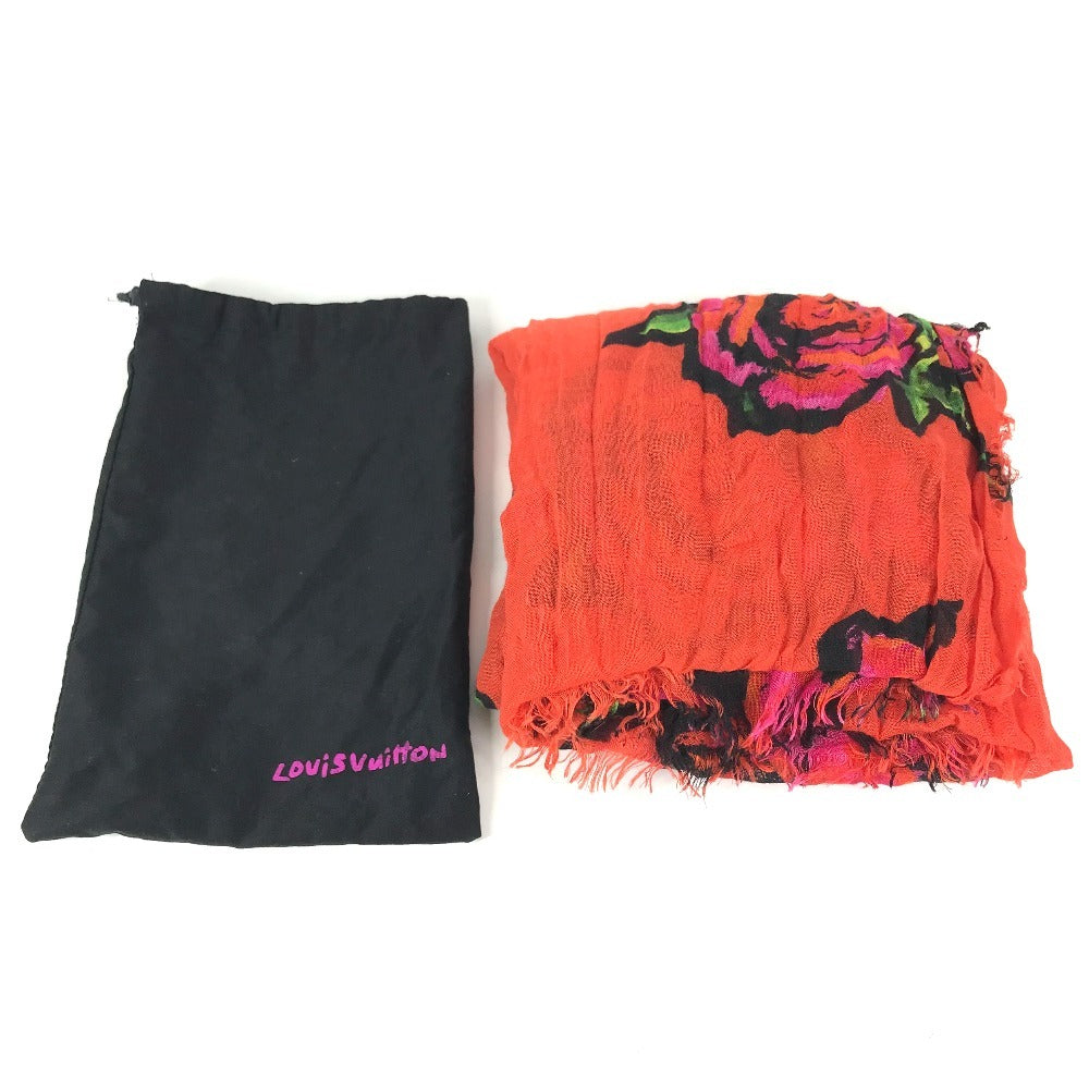LOUIS VUITTON M72380 Shawl fringe Etol Rose Shawl Logo Rose Large Stole/Shawl Cashmere / silk Orange Used