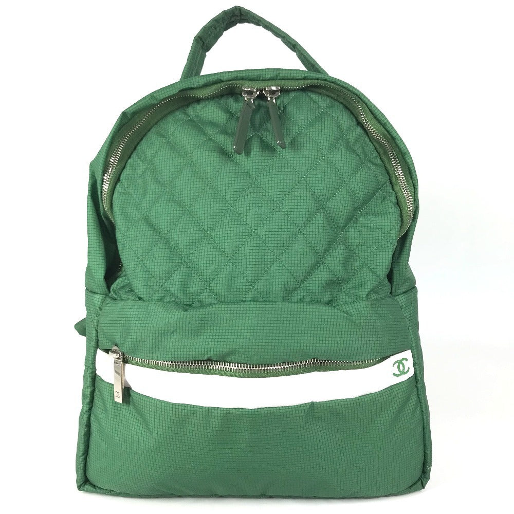 CHANEL CC CC Mark logo Bag Backpack Bicolor Backpack Nylon Green/White Used