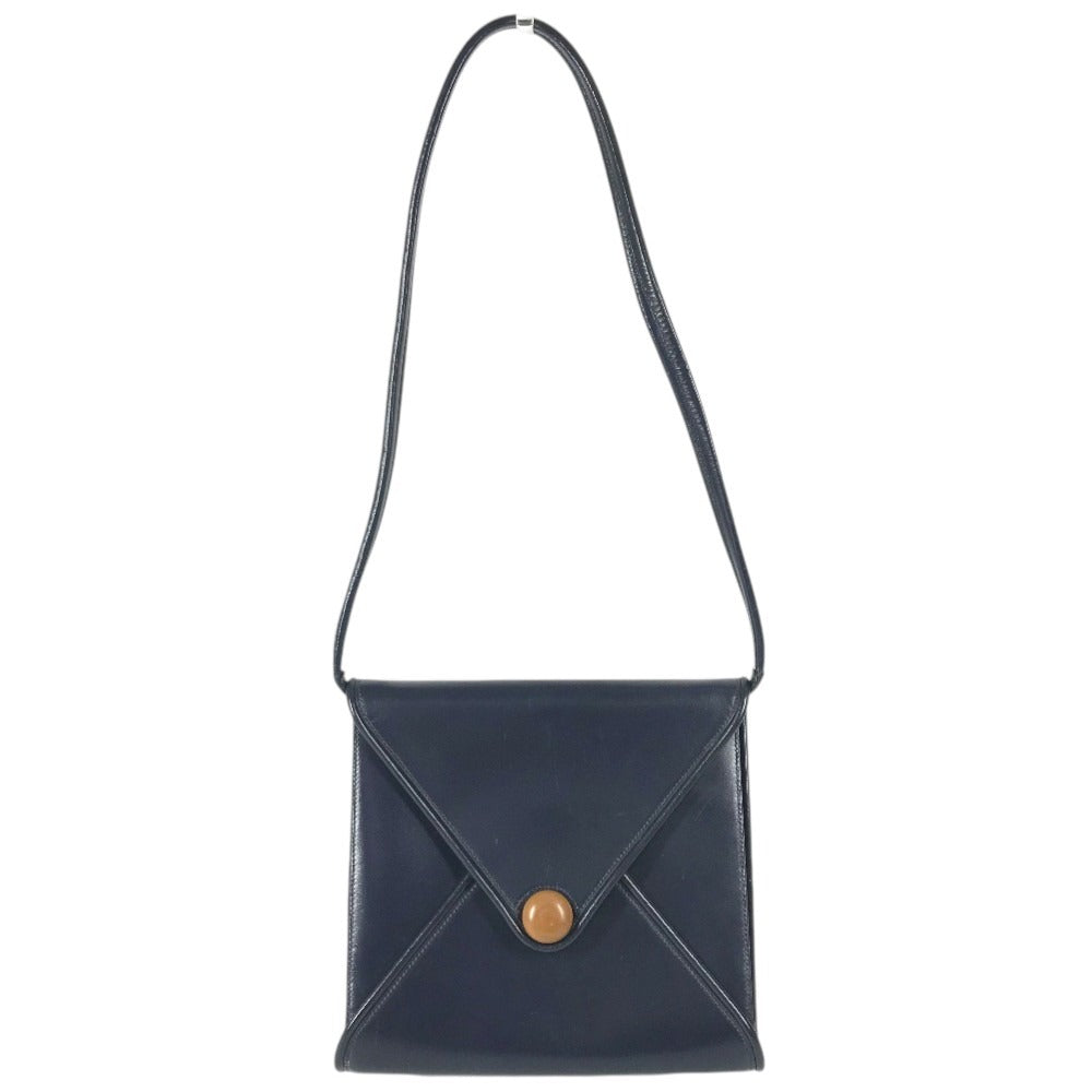 HERMES vintage Wood Button Bag Tote Bag shawl Shoulder Bag Leather Navy Used