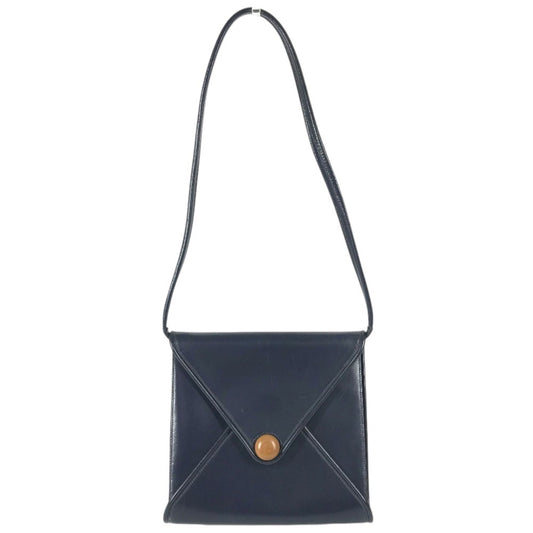 HERMES vintage Wood Button Bag Tote Bag shawl Shoulder Bag Leather Navy Used