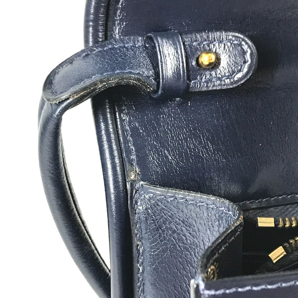 HERMES vintage Wood Button Bag Tote Bag shawl Shoulder Bag Leather Navy Used