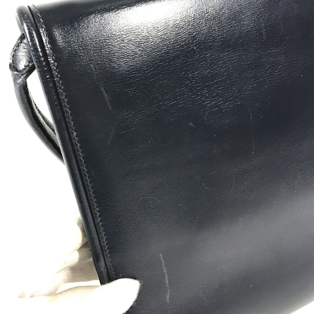 HERMES vintage Wood Button Bag Tote Bag shawl Shoulder Bag Leather Navy Used