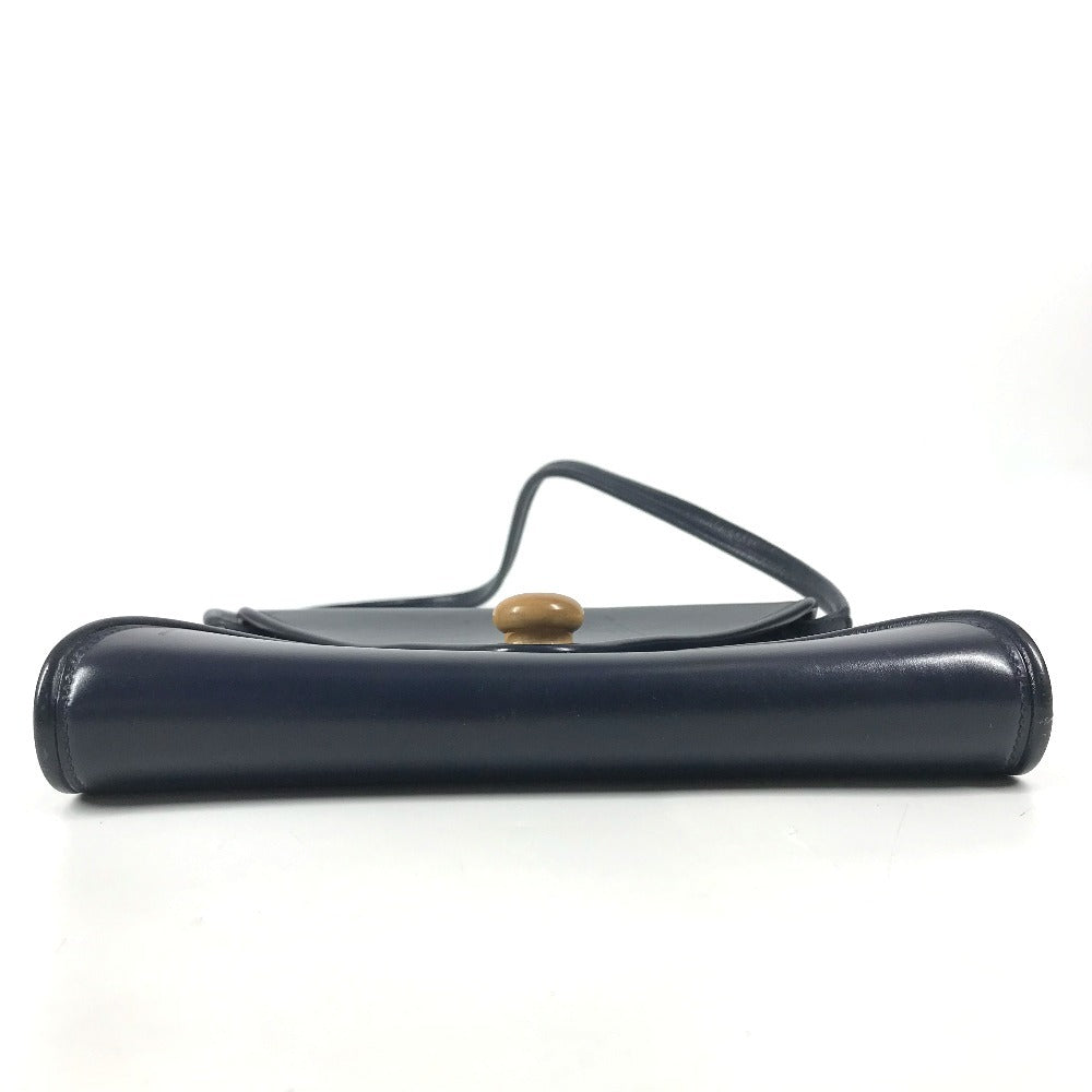 HERMES vintage Wood Button Bag Tote Bag shawl Shoulder Bag Leather Navy Used